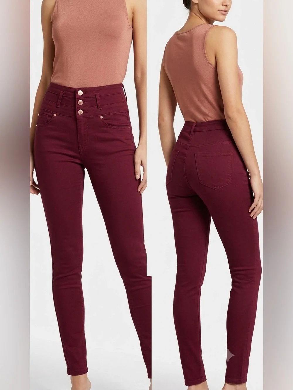 Refuge High Waisted 3-Button Skinny Pants in Burgundy Wine - Size:0 - Picture 1 of 8